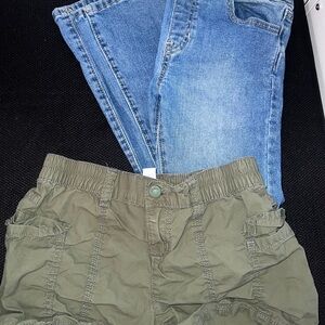 Used Olive Green Cargo Shorts and Blue Denim Jeans for girls 10/12